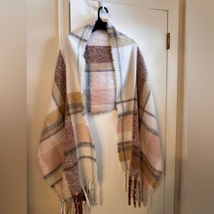 Cozy Soft pink toned Plaid Fringe Shawl